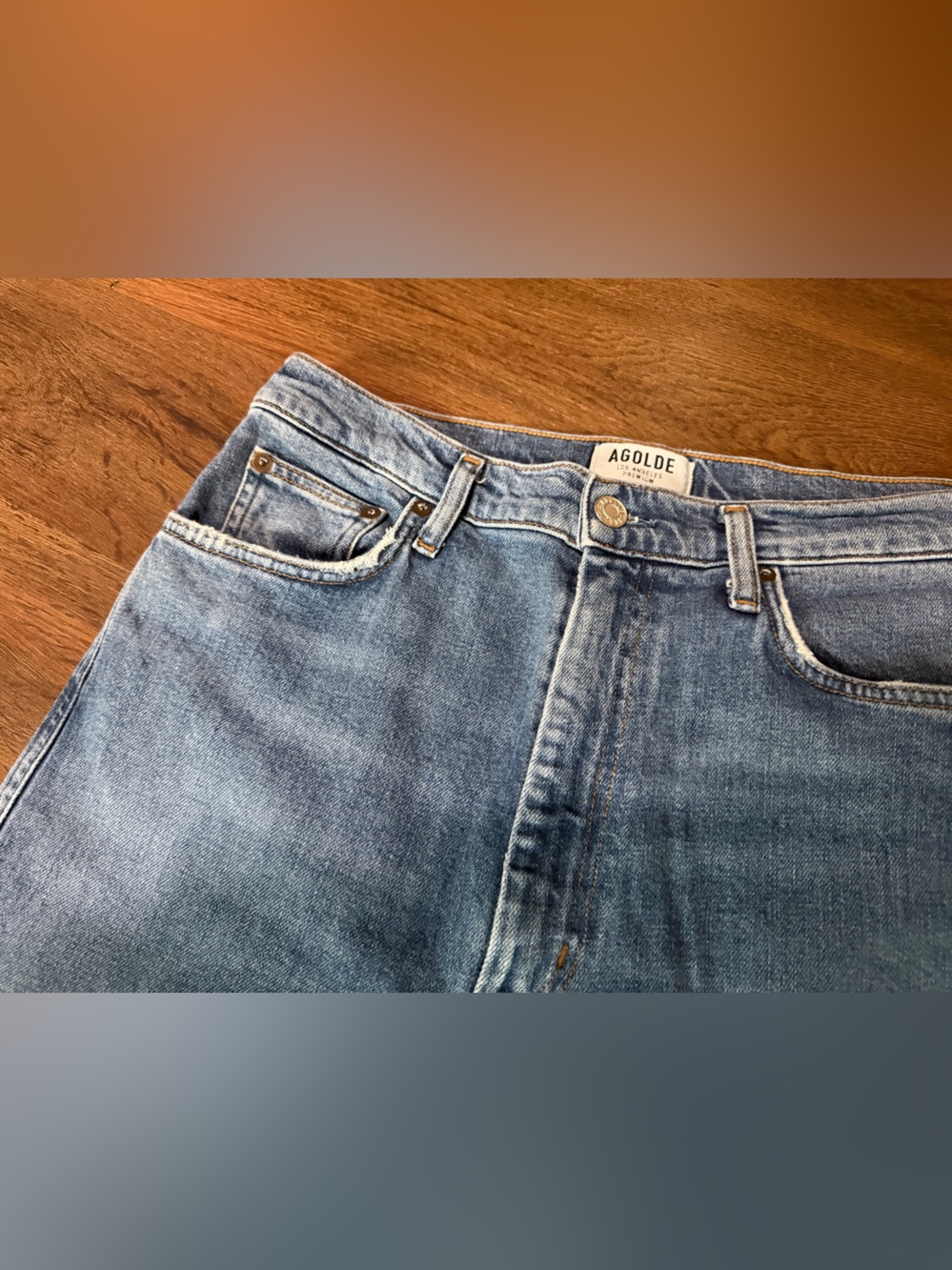 AGOLDE “Pinch Waist” high kick crop summer medium wash denim straight jeans $259 - Picture 5 of 9